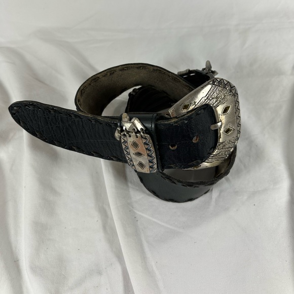 Stunning vintage croc pattern genuine leather wide belt medium black